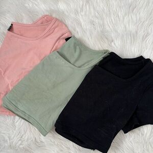 Set of 3 Shein Women’s Crop Tops Pink, Green, & Black Size Medium